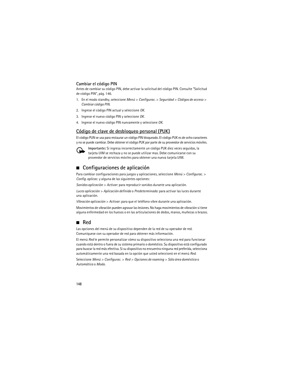 Configuraciones de aplicación, Código de clave de desbloqueo personal (puk) | Nokia 6275i User Manual | Page 181 / 209