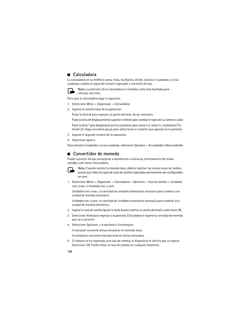 Calculadora, Convertidor de moneda | Nokia 6275i User Manual | Page 189 / 209