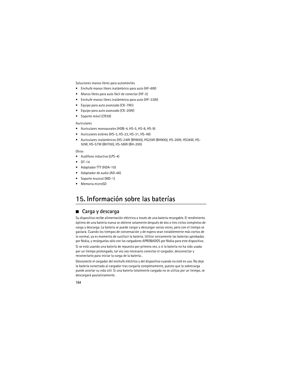 Información sobre las baterías, Carga y descarga | Nokia 6275i User Manual | Page 197 / 209