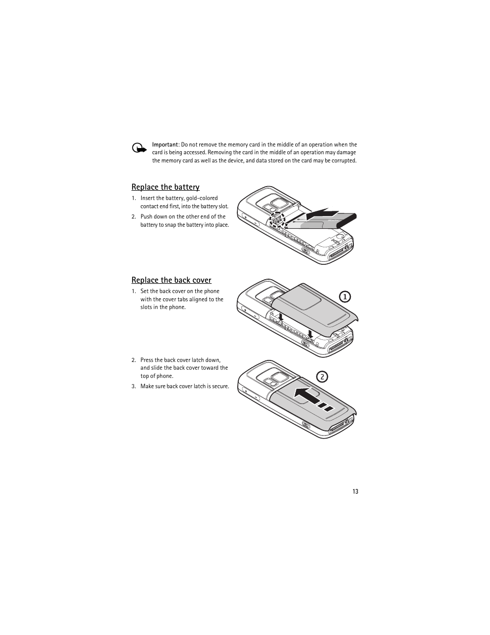 Replace the battery, Replace the back cover | Nokia 6275i User Manual | Page 46 / 209