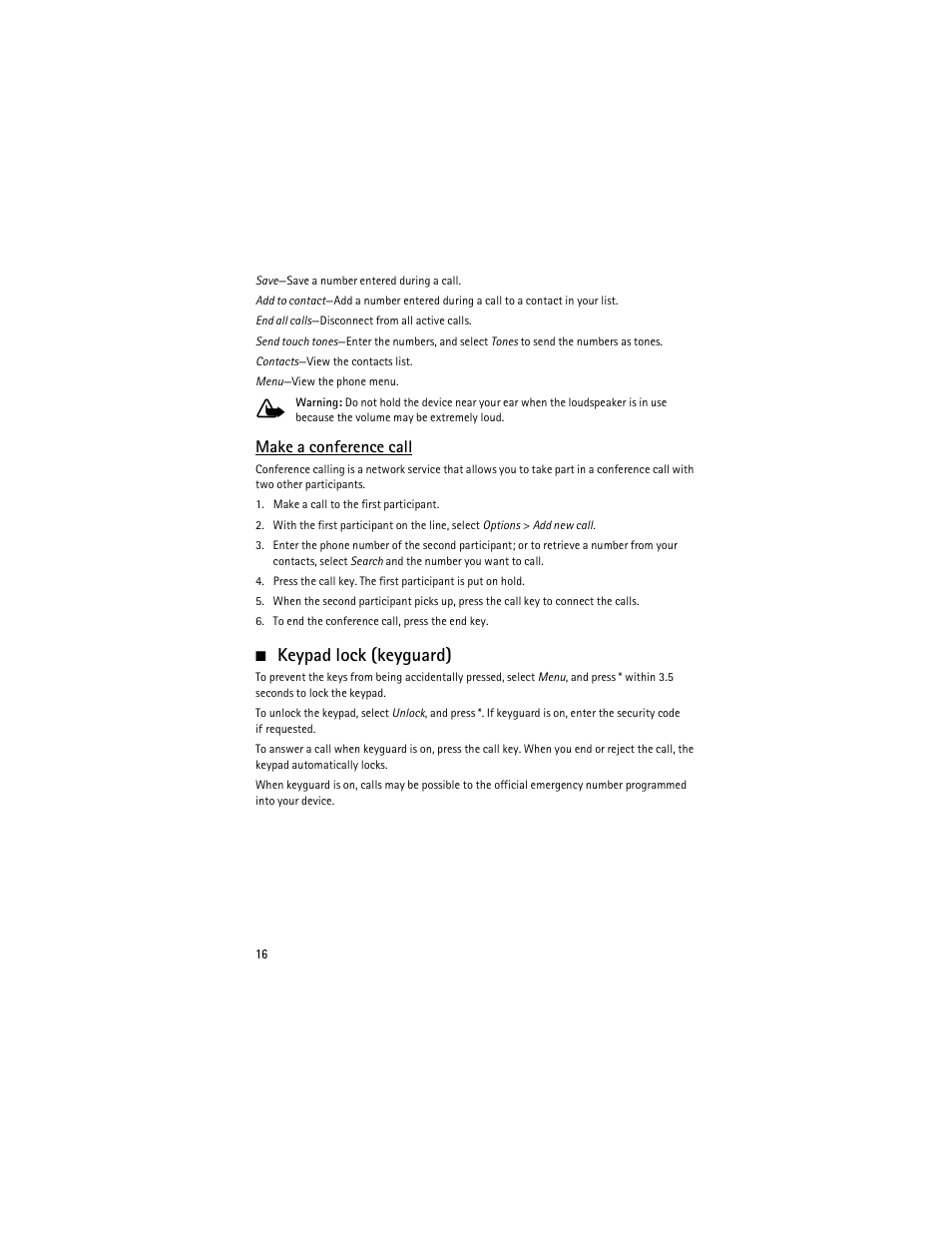 Keypad lock (keyguard), Make a conference call | Nokia 6275i User Manual | Page 49 / 209