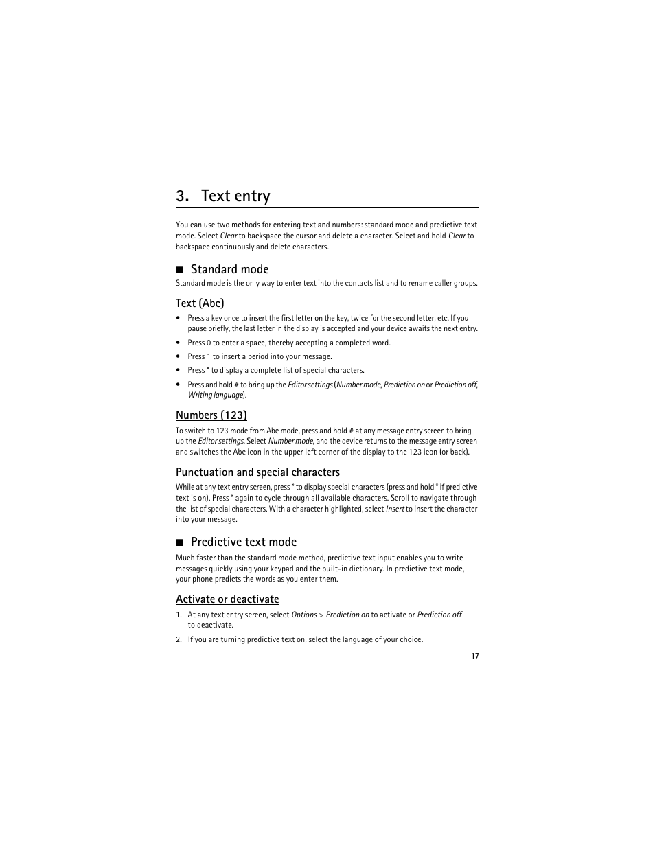 Text entry, Standard mode, Predictive text mode | Nokia 6275i User Manual | Page 50 / 209