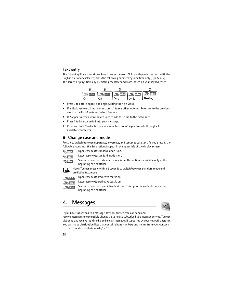 Messages, Change case and mode, Text entry | Nokia 6275i User Manual | Page 51 / 209