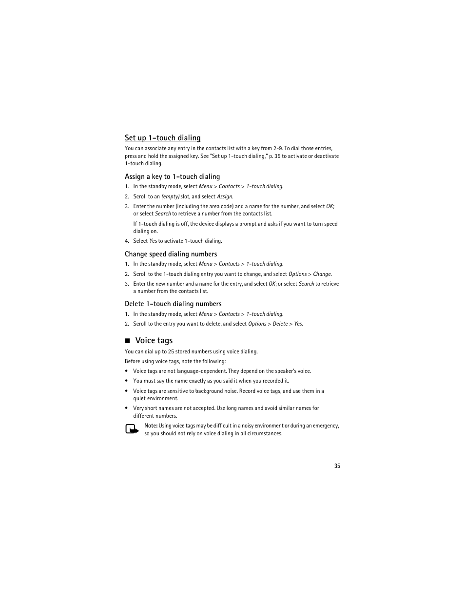 Voice tags, Set up 1-touch dialing | Nokia 6275i User Manual | Page 68 / 209