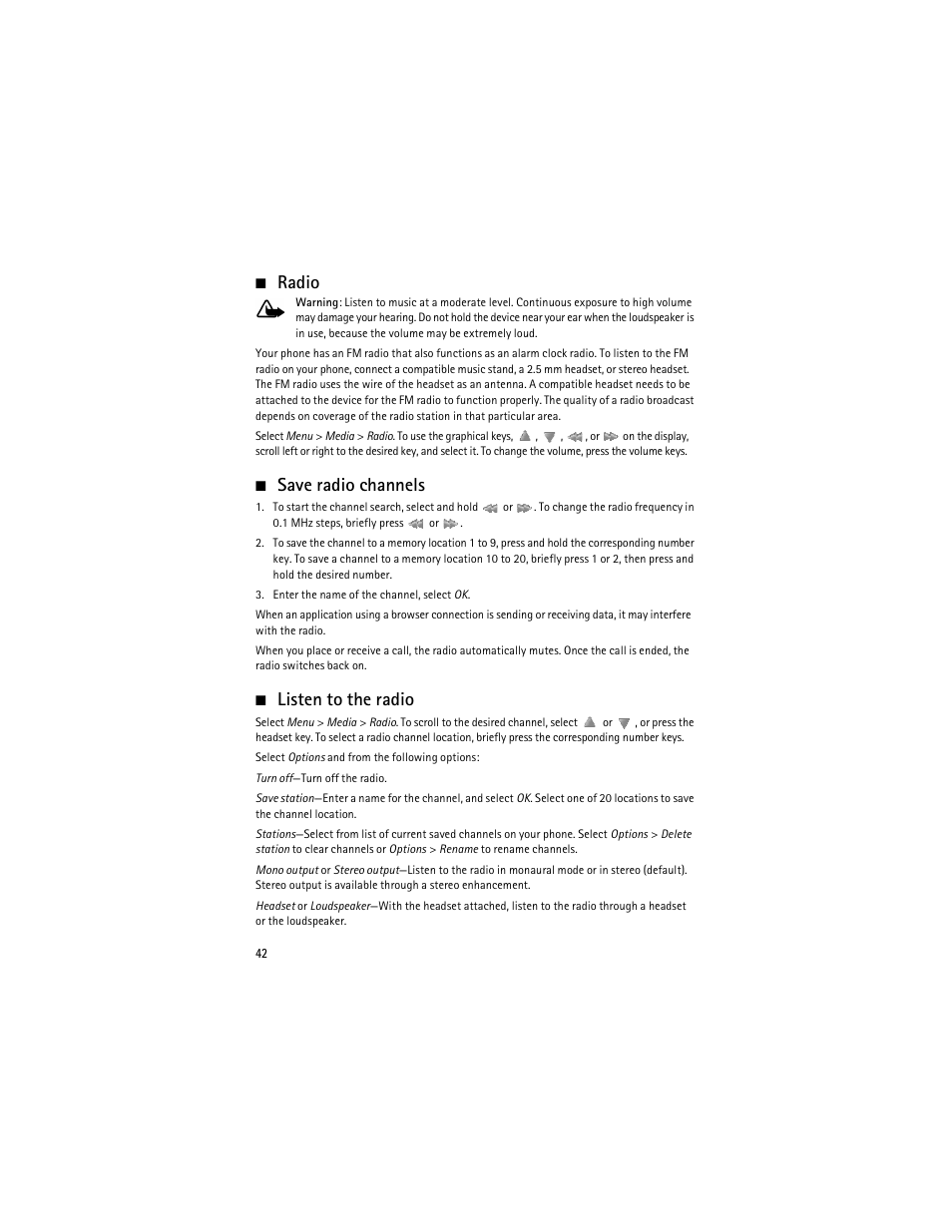 Radio, Save radio channels, Listen to the radio | Nokia 6275i User Manual | Page 75 / 209