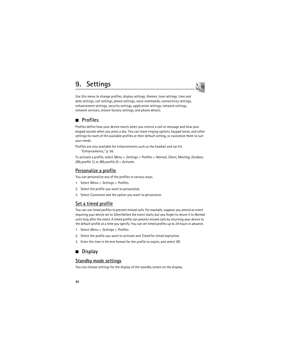 Settings, Profiles, Display | Nokia 6275i User Manual | Page 77 / 209