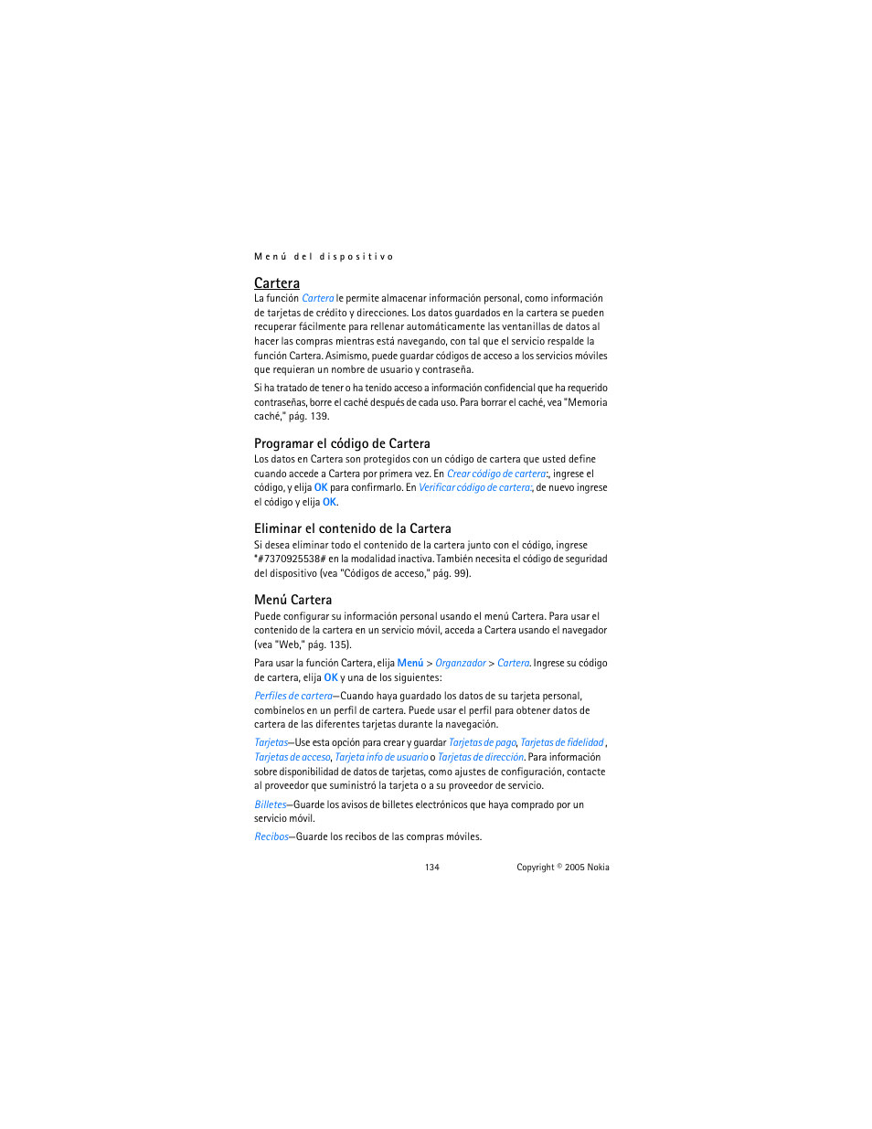 Cartera | Nokia 6020 User Manual | Page 135 / 161