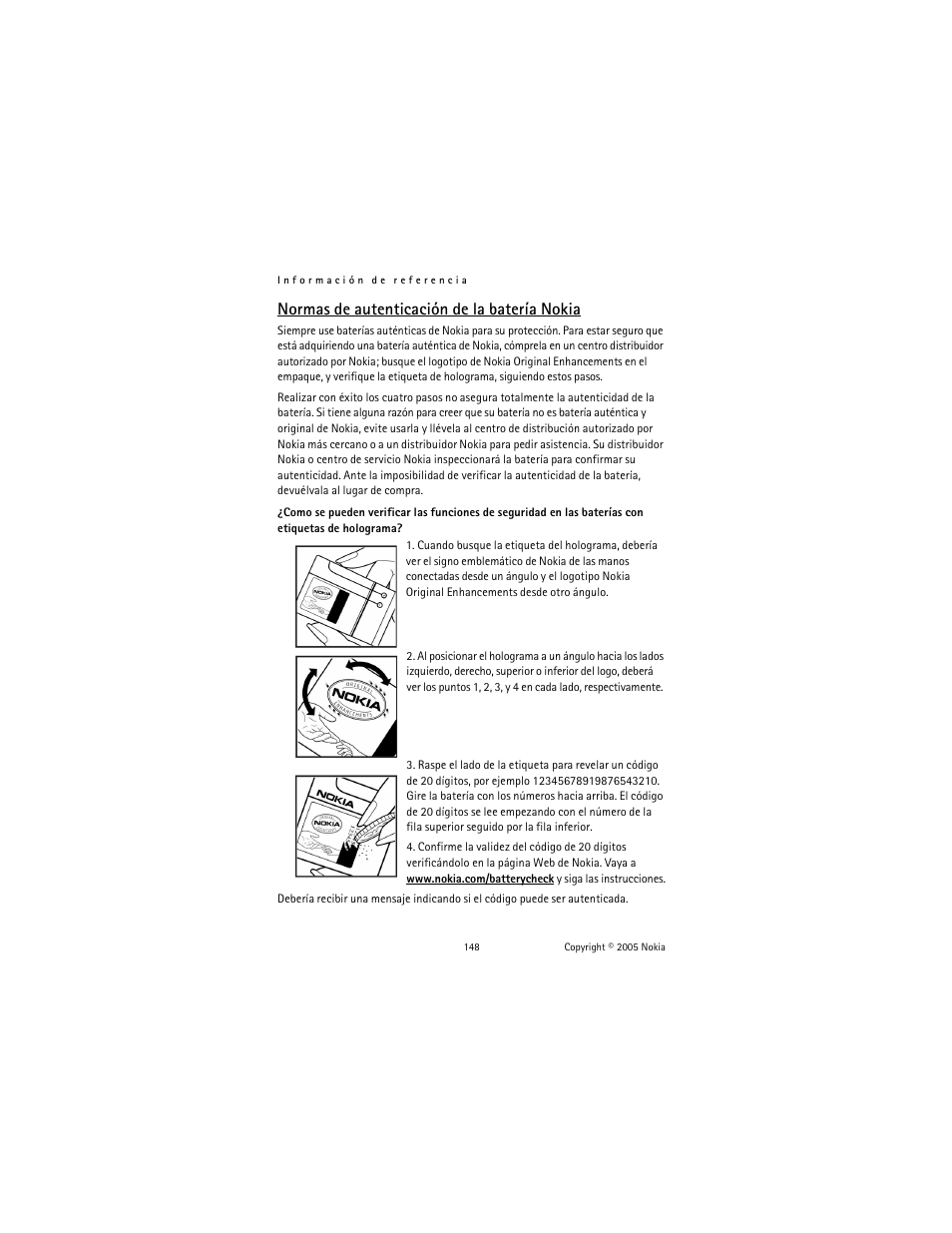 Normas de autenticación de la batería nokia | Nokia 6020 User Manual | Page 149 / 161