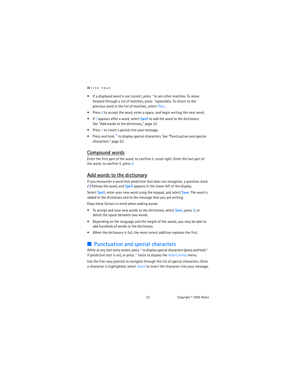 Punctuation and special characters, Compound words, Add words to the dictionary | Nokia 6020 User Manual | Page 23 / 161