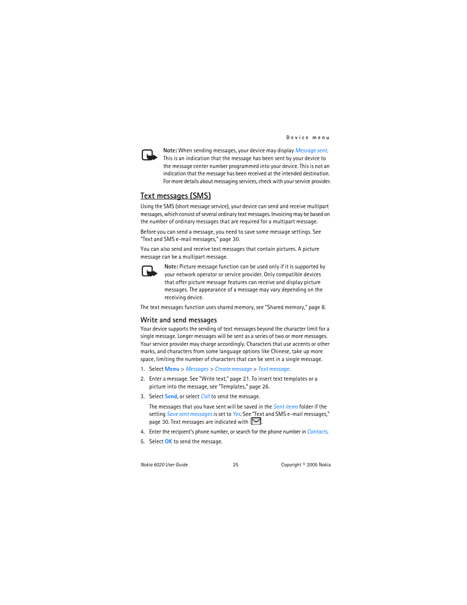 Text messages (sms) | Nokia 6020 User Manual | Page 26 / 161