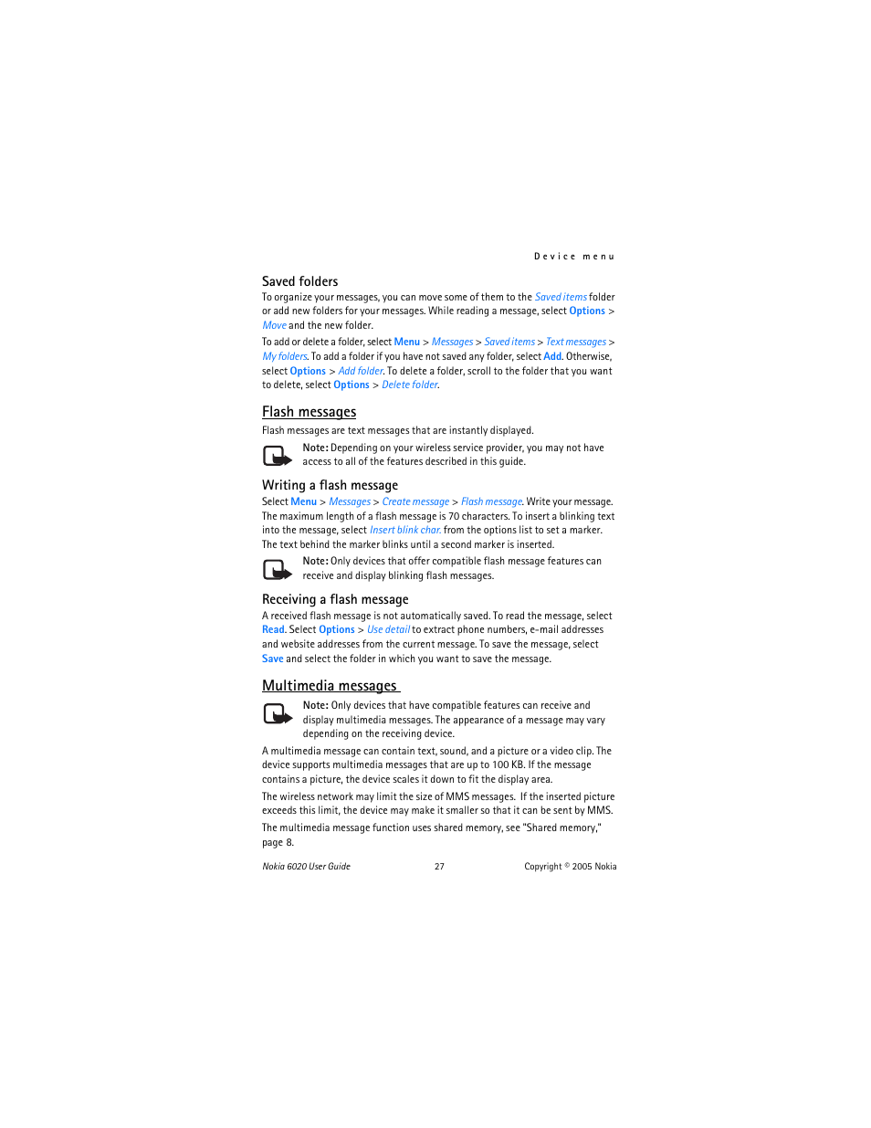Flash messages, Multimedia messages | Nokia 6020 User Manual | Page 28 / 161