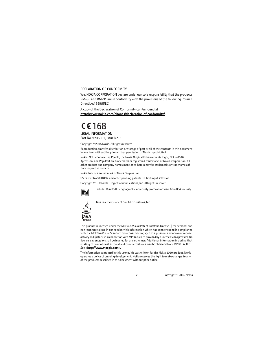 Nokia 6020 User Manual | Page 3 / 161