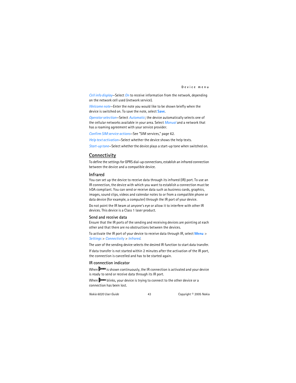 Connectivity | Nokia 6020 User Manual | Page 44 / 161