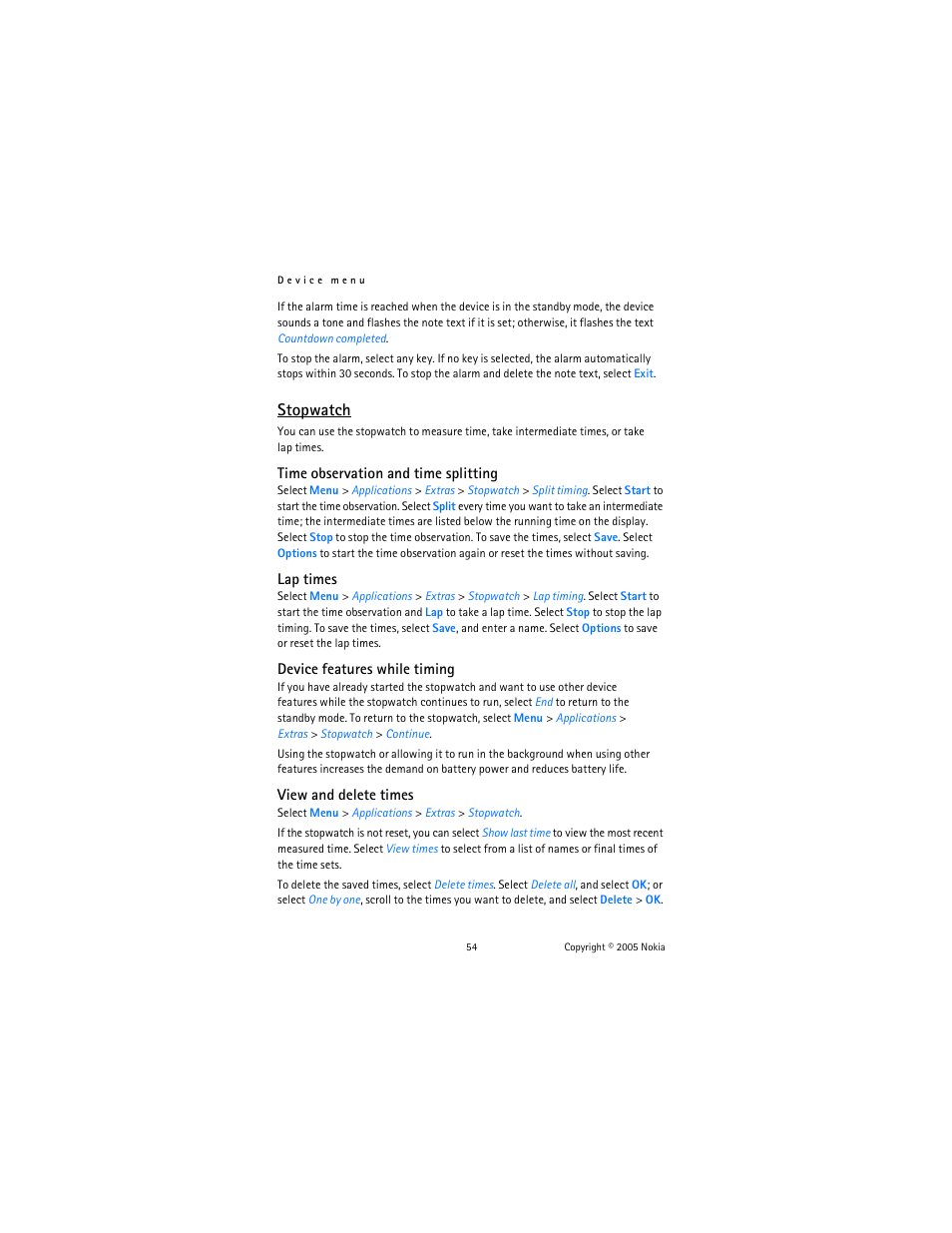 Stopwatch | Nokia 6020 User Manual | Page 55 / 161