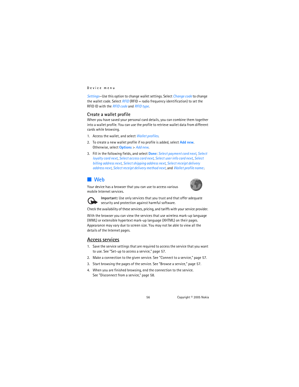 Access services | Nokia 6020 User Manual | Page 57 / 161