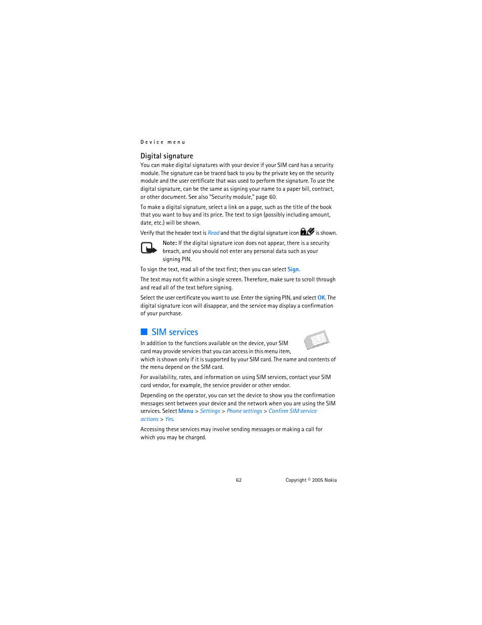 Sim services | Nokia 6020 User Manual | Page 63 / 161