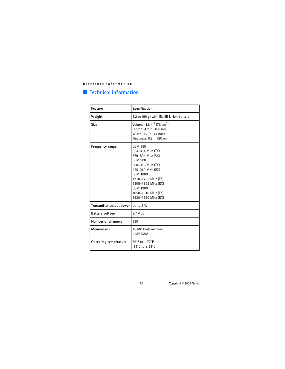 Technical information | Nokia 6020 User Manual | Page 73 / 161