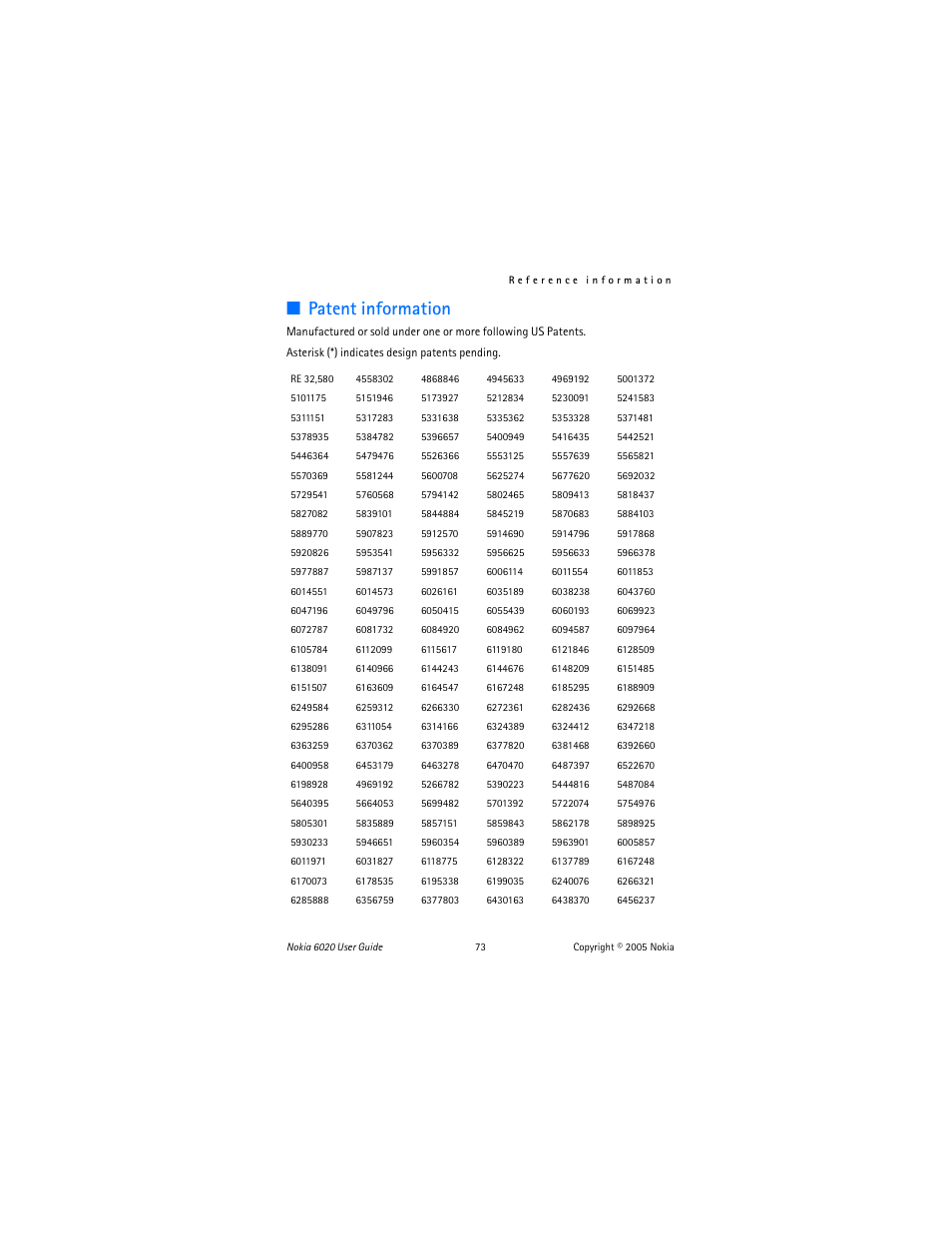 Patent information | Nokia 6020 User Manual | Page 74 / 161