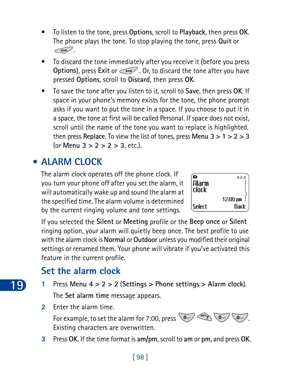 Alarm clock, Set the alarm clock | Nokia 3285 User Manual | Page 107 / 145