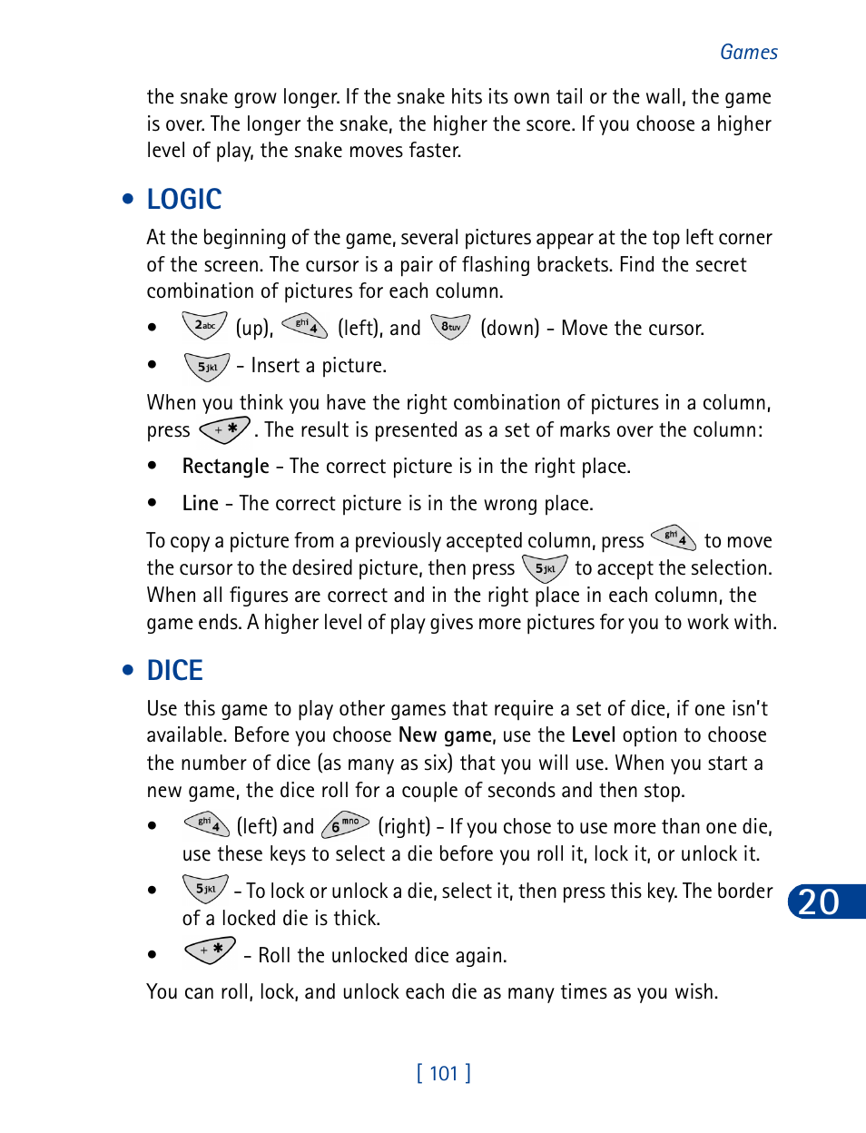 Logic, Dice, Logic dice | Nokia 3285 User Manual | Page 110 / 145