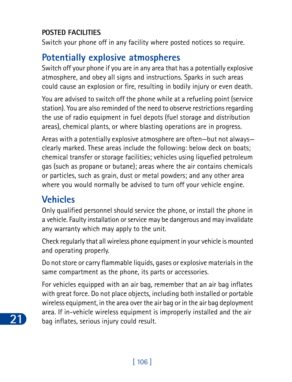 Potentially explosive atmospheres, Vehicles | Nokia 3285 User Manual | Page 115 / 145
