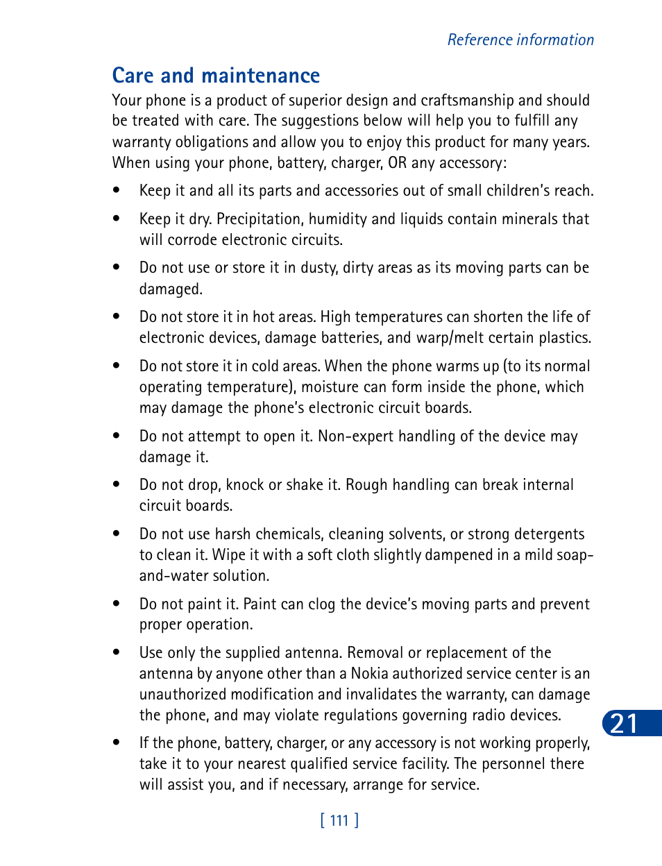 Care and maintenance | Nokia 3285 User Manual | Page 120 / 145