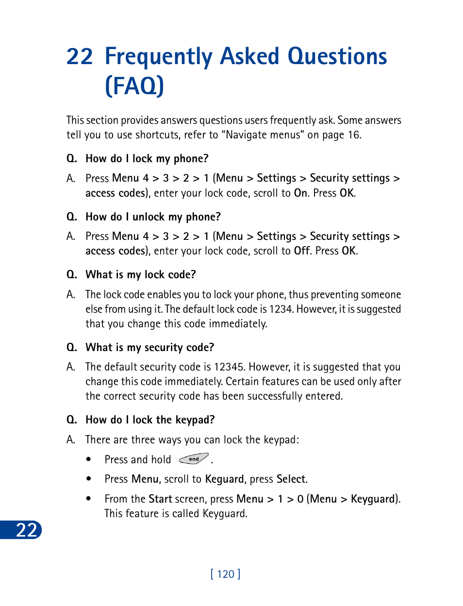 22 frequently asked questions (faq) | Nokia 3285 User Manual | Page 129 / 145
