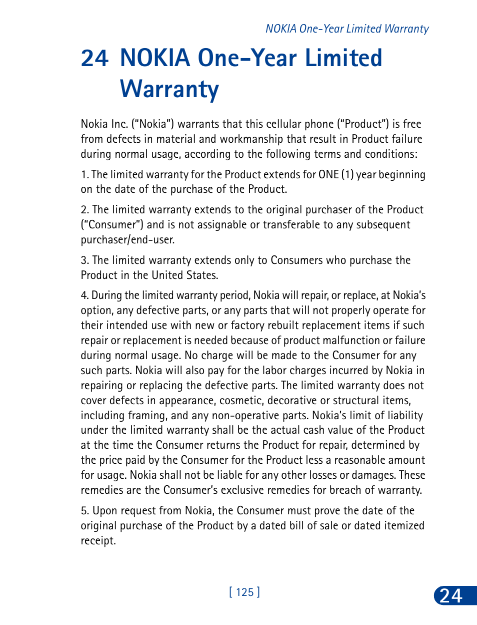 24 nokia one-year limited warranty | Nokia 3285 User Manual | Page 134 / 145