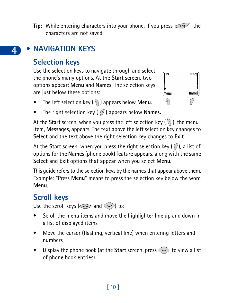 Navigation keys, Navigation keys selection keys, Scroll keys | Nokia 3285 User Manual | Page 19 / 145