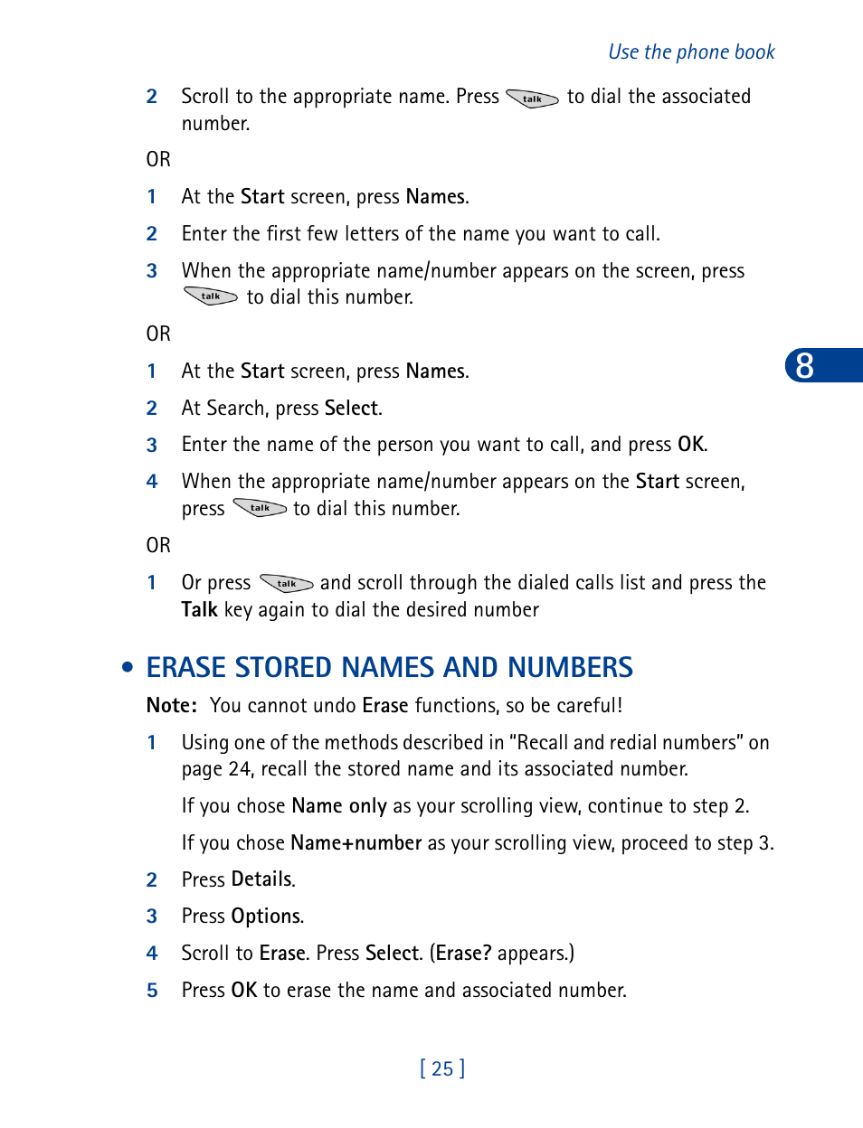 Erase stored names and numbers | Nokia 3285 User Manual | Page 34 / 145