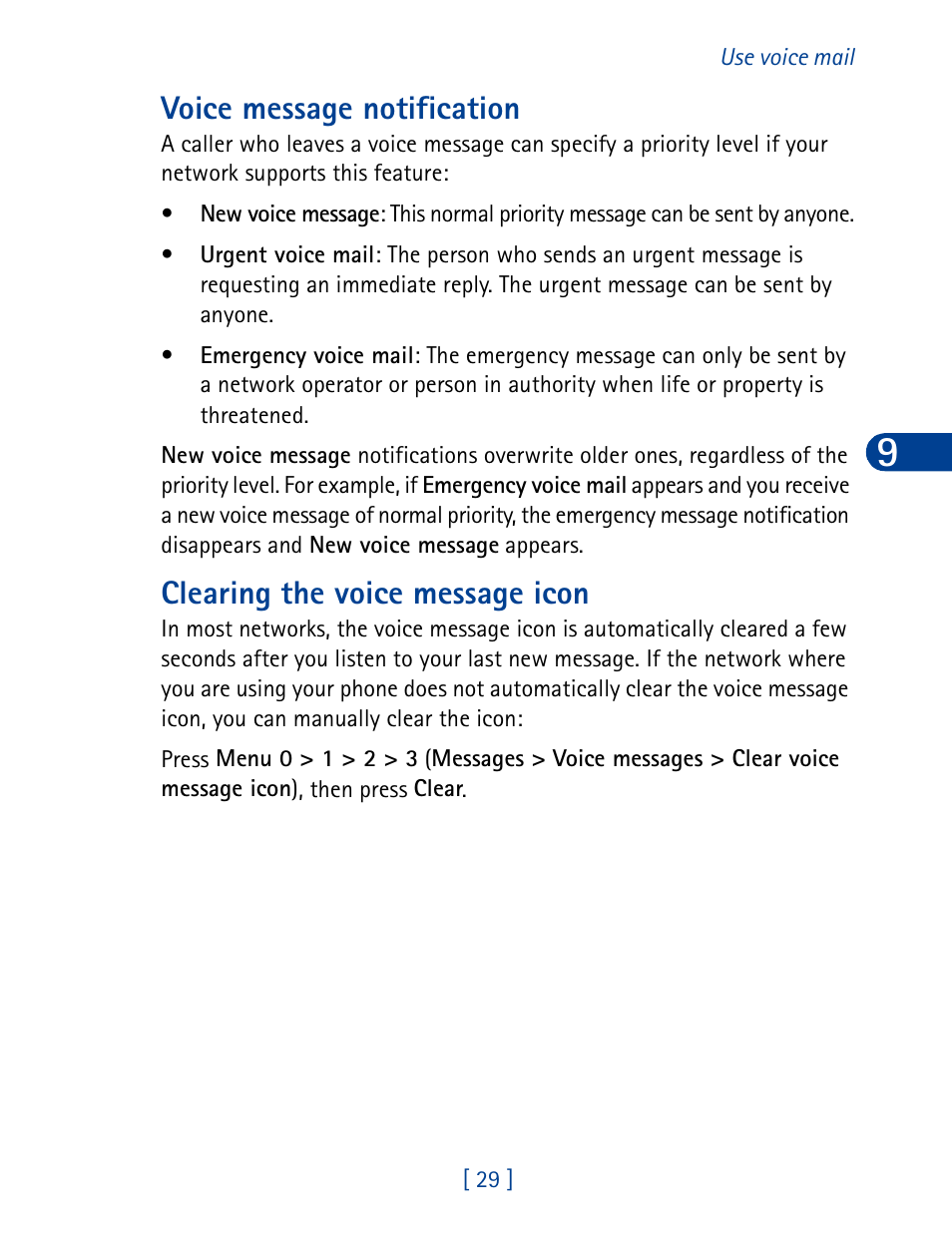 Voice message notification, Clearing the voice message icon | Nokia 3285 User Manual | Page 38 / 145