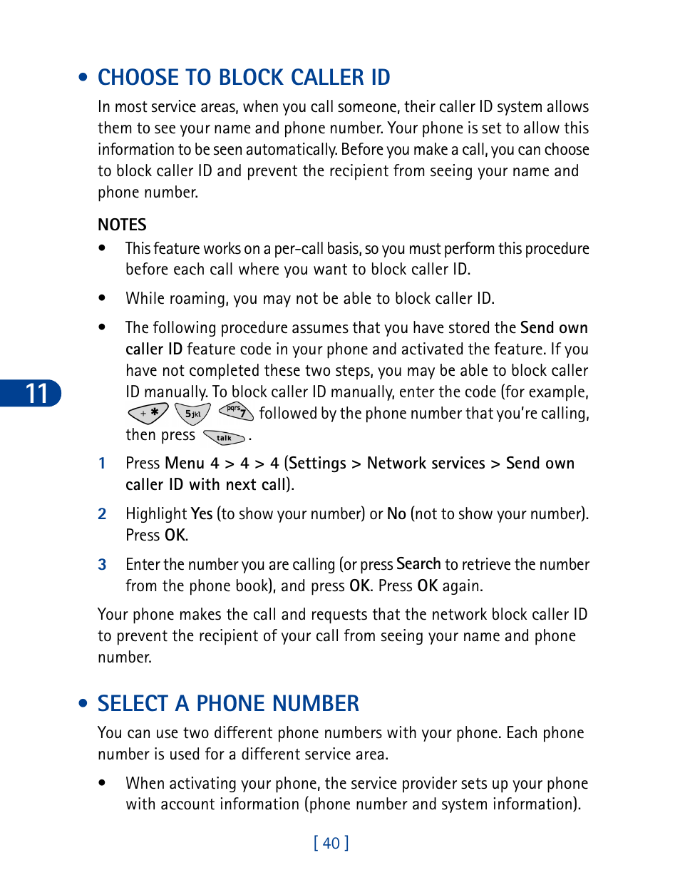 Choose to block caller id, Select a phone number, Choose to block caller id select a phone number | Nokia 3285 User Manual | Page 49 / 145