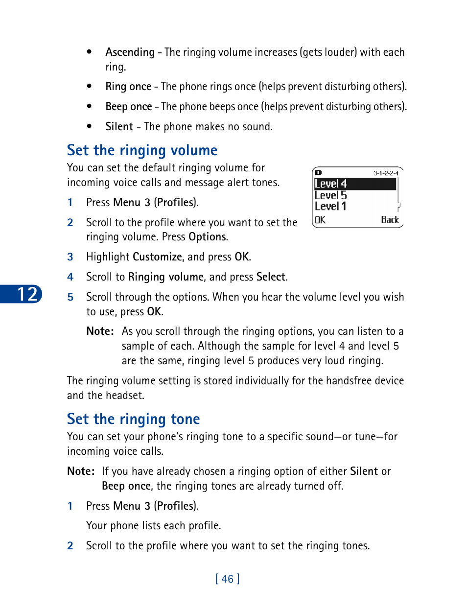 Set the ringing volume, Set the ringing tone | Nokia 3285 User Manual | Page 55 / 145