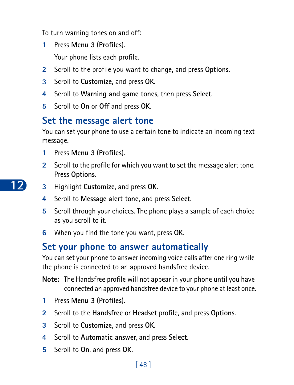 Set the message alert tone, Set your phone to answer automatically | Nokia 3285 User Manual | Page 57 / 145