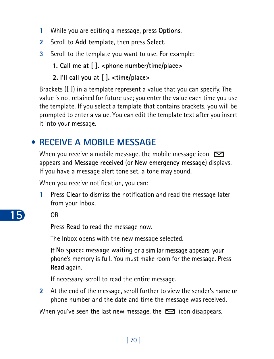 Receive a mobile message | Nokia 3285 User Manual | Page 79 / 145