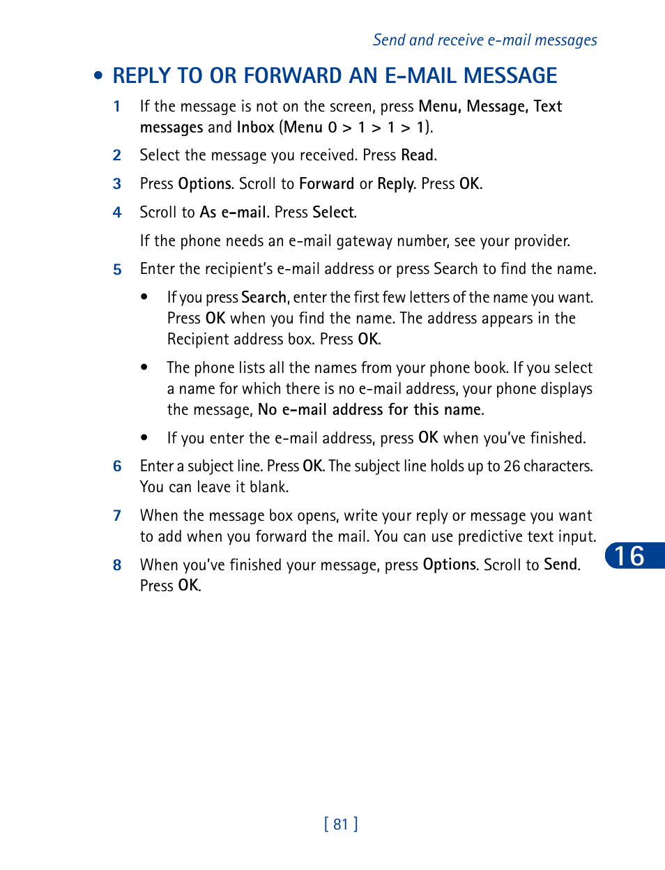 Reply to or forward an e-mail message | Nokia 3285 User Manual | Page 90 / 145