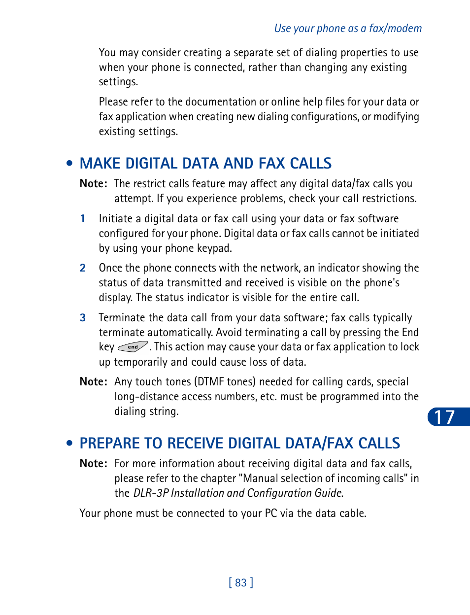 Make digital data and fax calls, Prepare to receive digital data/fax calls | Nokia 3285 User Manual | Page 92 / 145