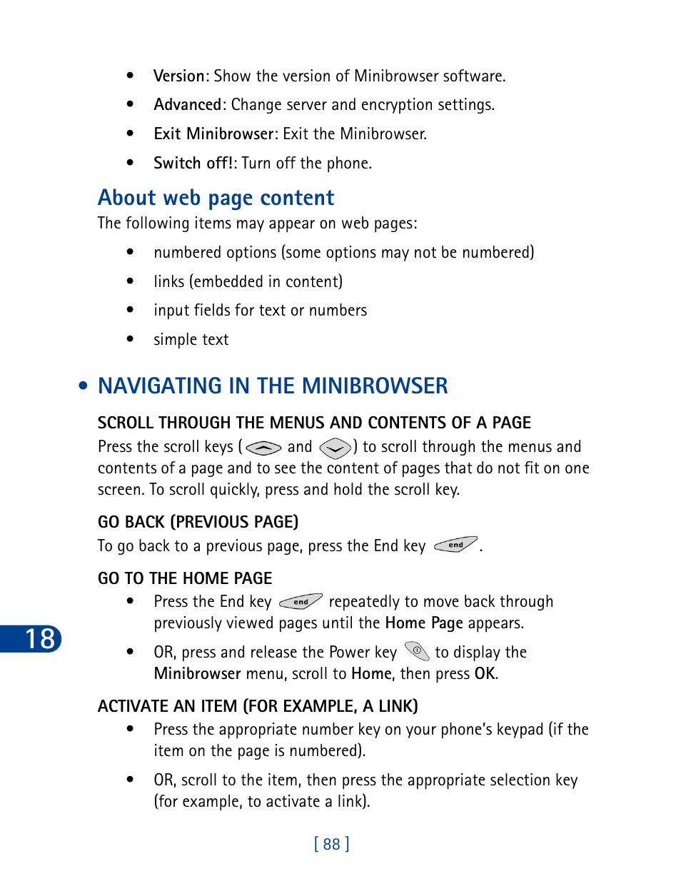 Navigating in the minibrowser, About web page content | Nokia 3285 User Manual | Page 97 / 145