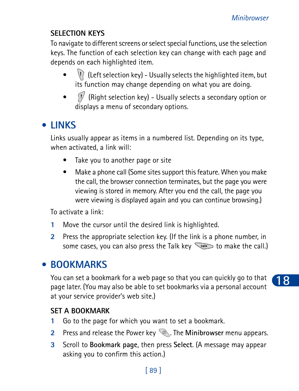 Links, Bookmarks, Links bookmarks | Nokia 3285 User Manual | Page 98 / 145