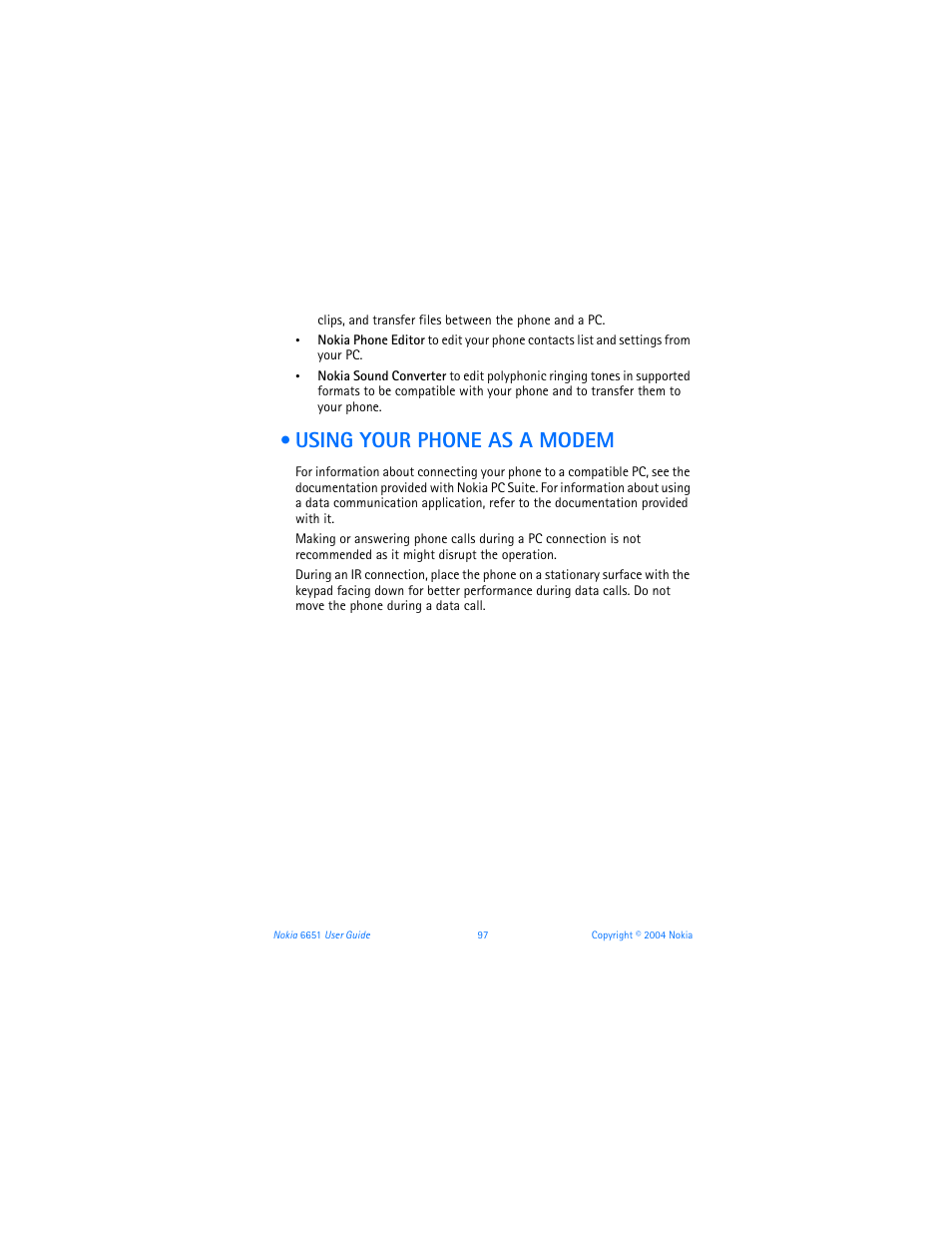 Using your phone as a modem | Nokia 6651 User Manual | Page 107 / 130