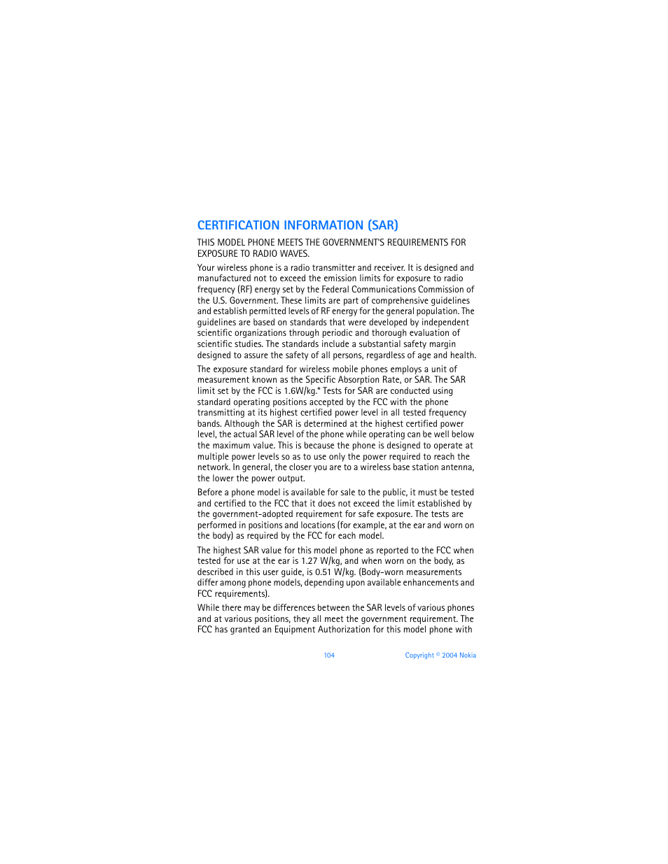 Certification information (sar) | Nokia 6651 User Manual | Page 114 / 130