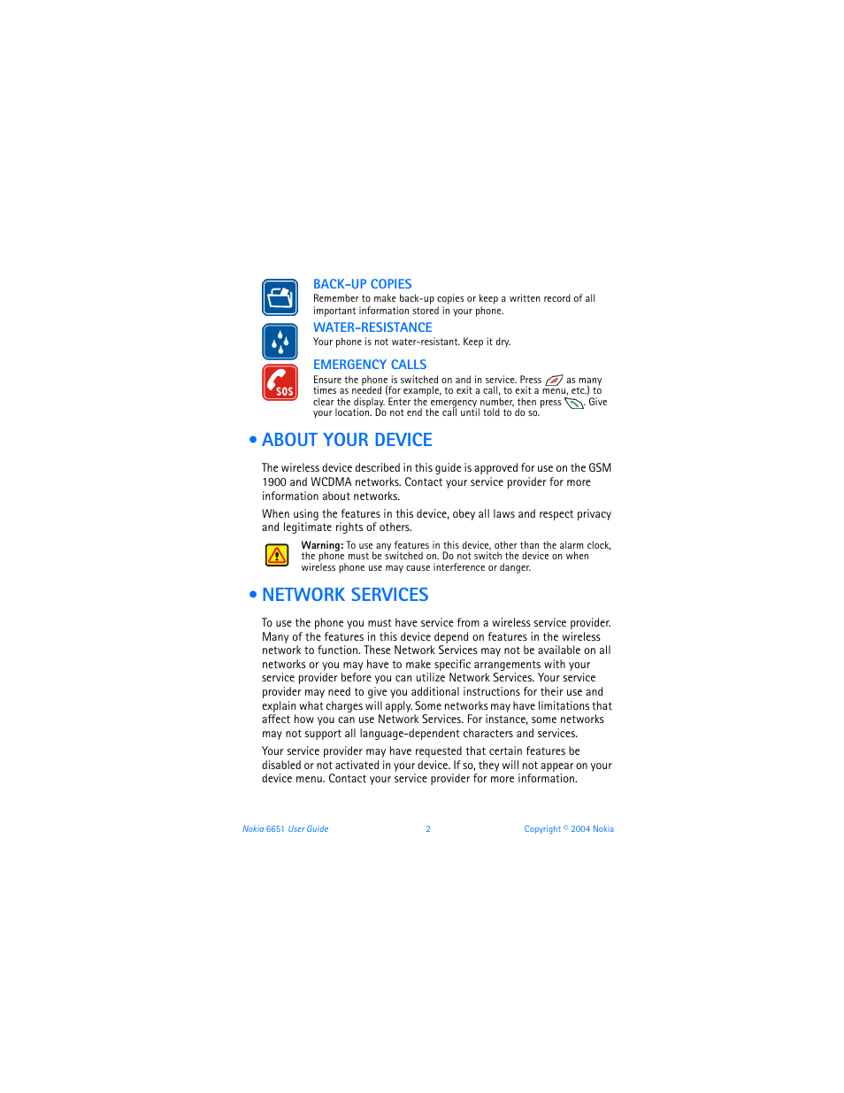 About your device, Network services, About your device network services | Nokia 6651 User Manual | Page 12 / 130