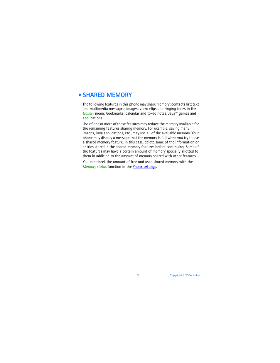 Shared memory | Nokia 6651 User Manual | Page 13 / 130