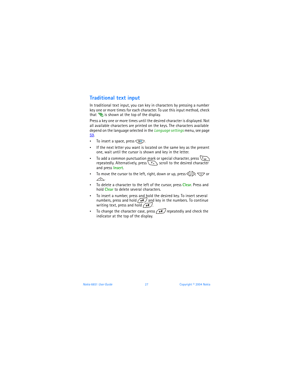 Traditional text input | Nokia 6651 User Manual | Page 37 / 130