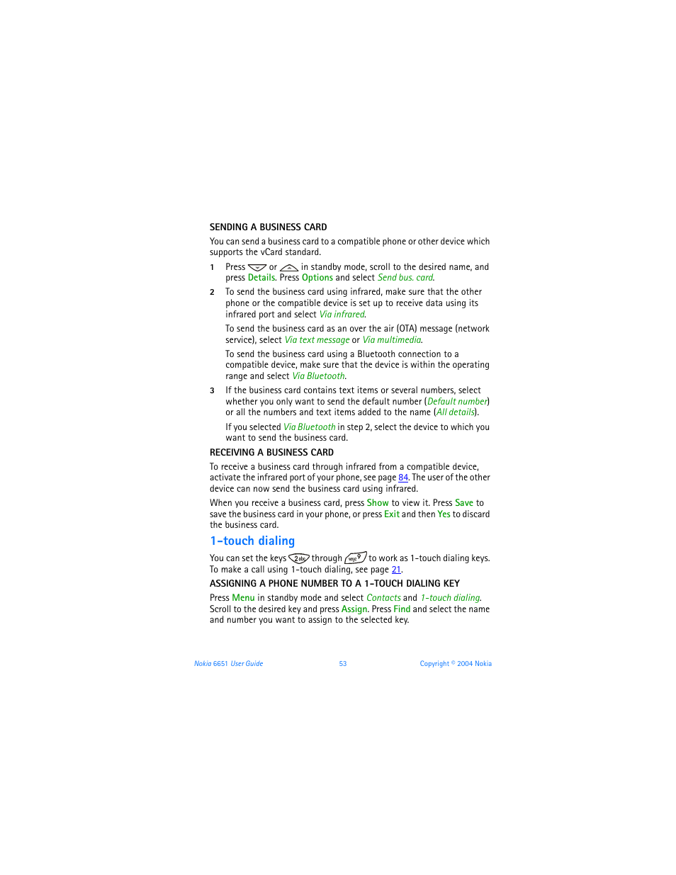 Touch dialing | Nokia 6651 User Manual | Page 63 / 130