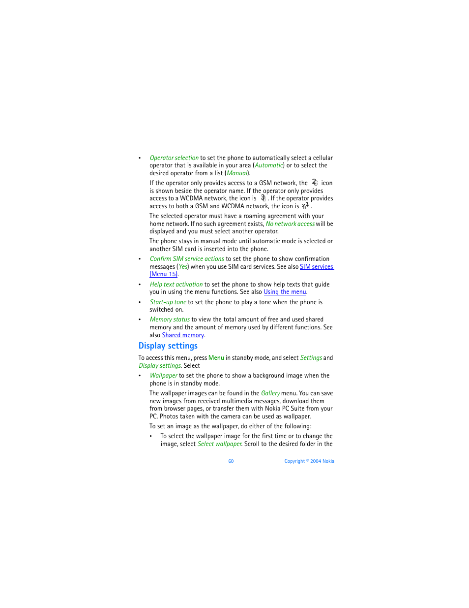 Display settings | Nokia 6651 User Manual | Page 70 / 130