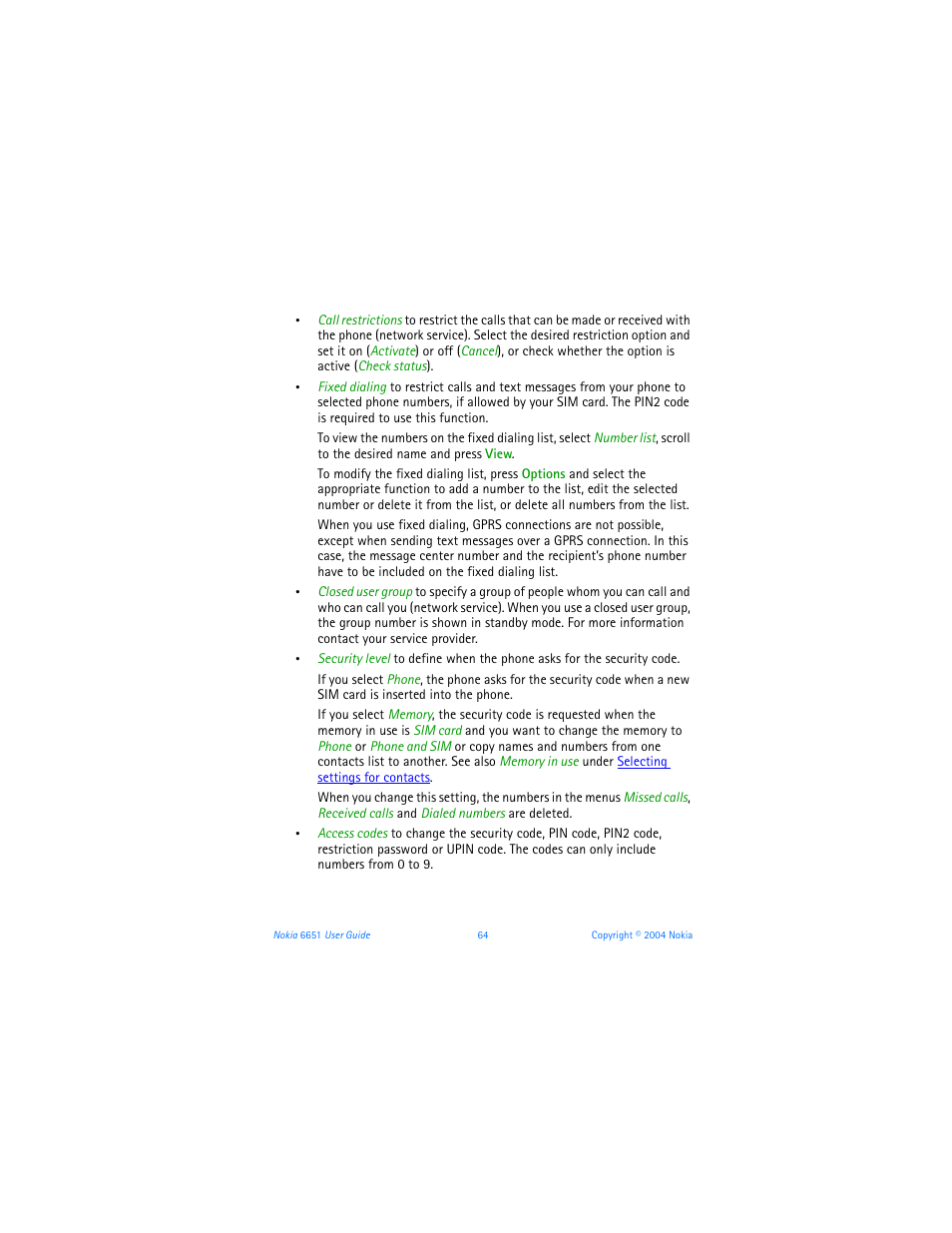 Nokia 6651 User Manual | Page 74 / 130