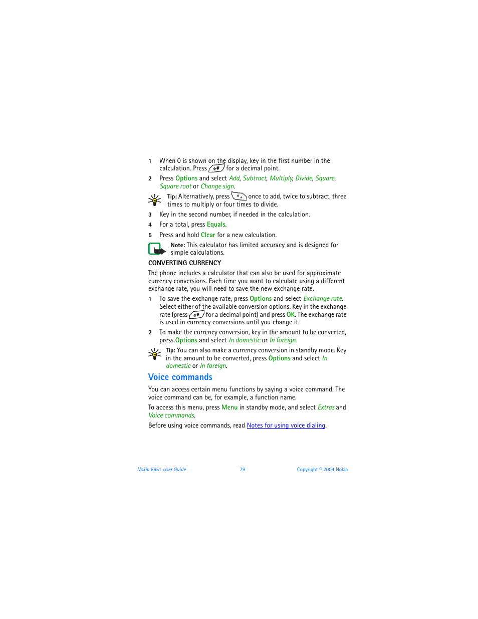 Voice commands | Nokia 6651 User Manual | Page 89 / 130