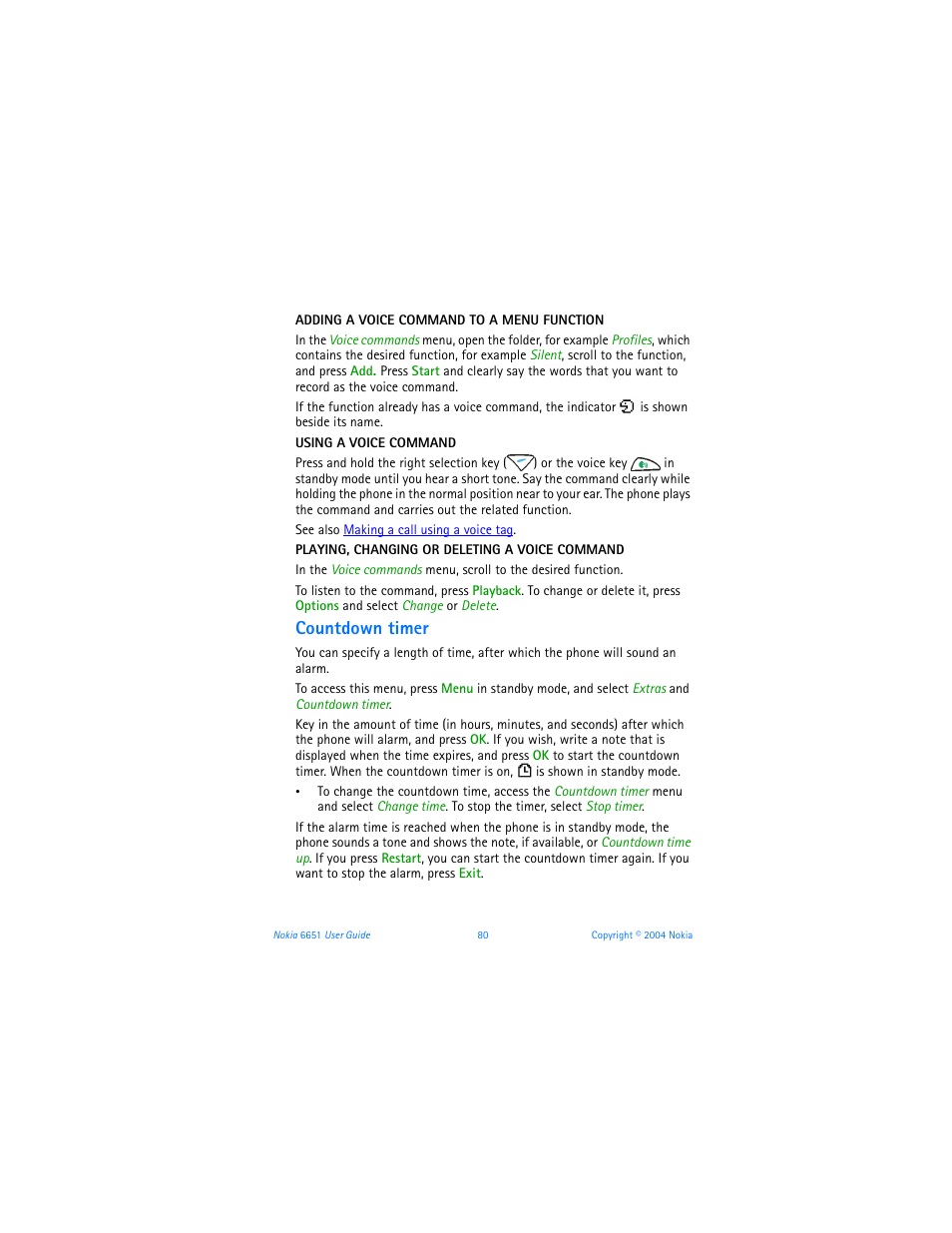 Countdown timer | Nokia 6651 User Manual | Page 90 / 130