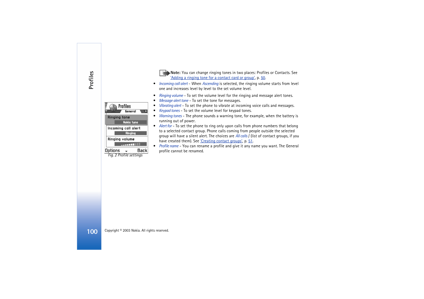 Profiles | Nokia 3660 User Manual | Page 100 / 157